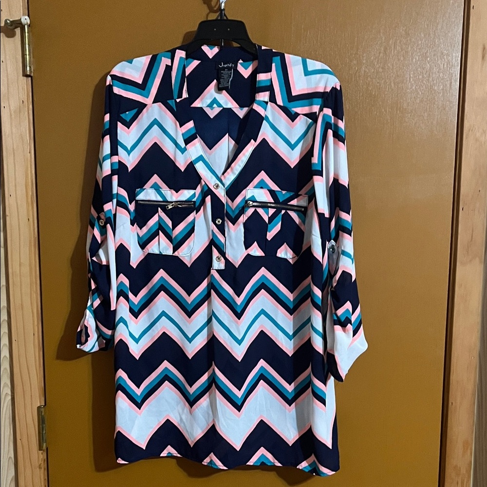 JODIFL Multicolor Chevron Long Sleeve Dress